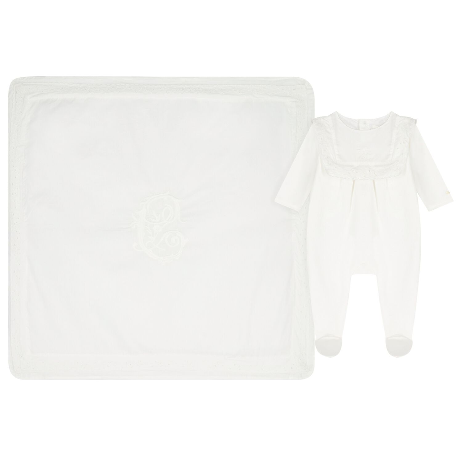 Baby Girls White Broderie Anglaise Babygrow Gift Set, 1, hi-res