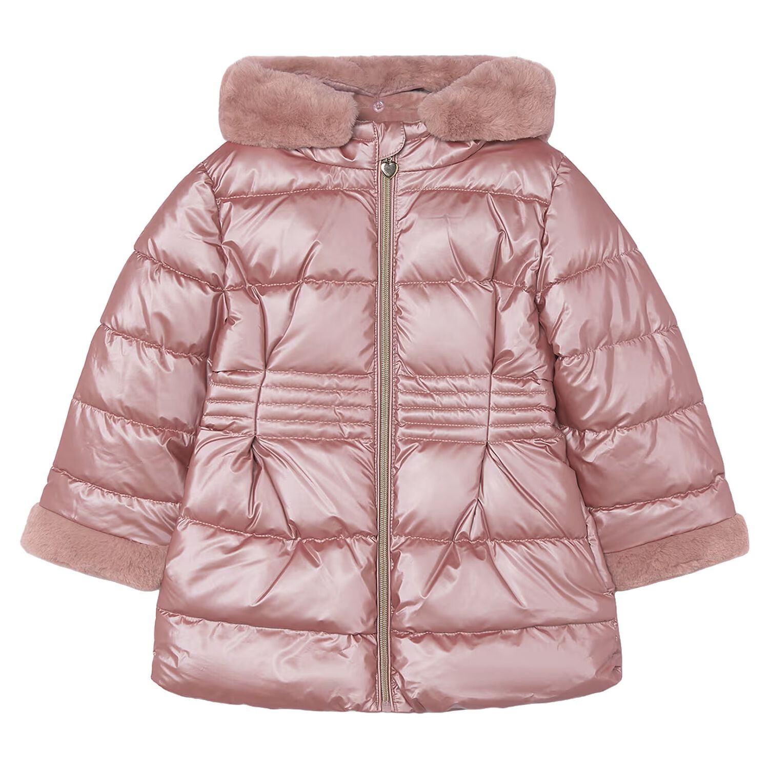 Girls Metallic Pink Puffer Coat, 3, hi-res