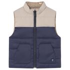 Younger Boys Beige & Navy Blue Reversible Gilet, 1, hi-res