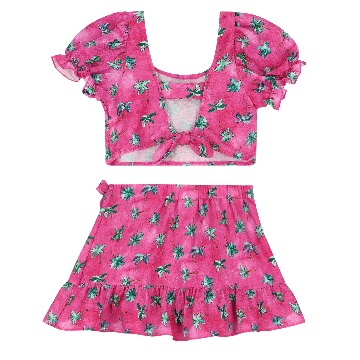 Girls Pink Palm Tree Skirt Set, 1, hi-res