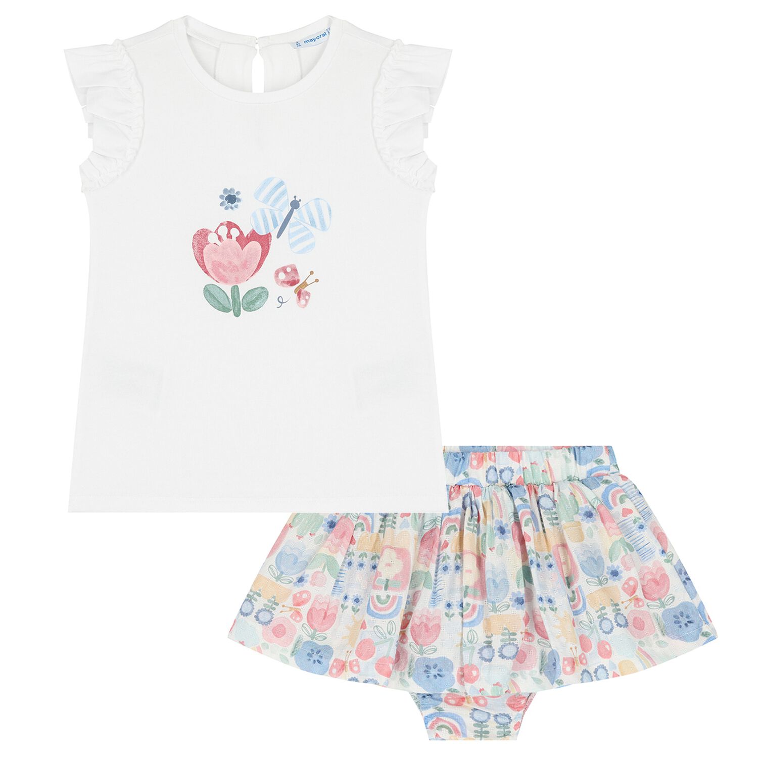 Younger Girls Ivory Butterfly Skirt Set, 1, hi-res