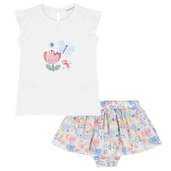 Younger Girls Ivory Butterfly Skirt Set