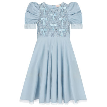 Girls Blue Embellished Crystal Tulle Dress