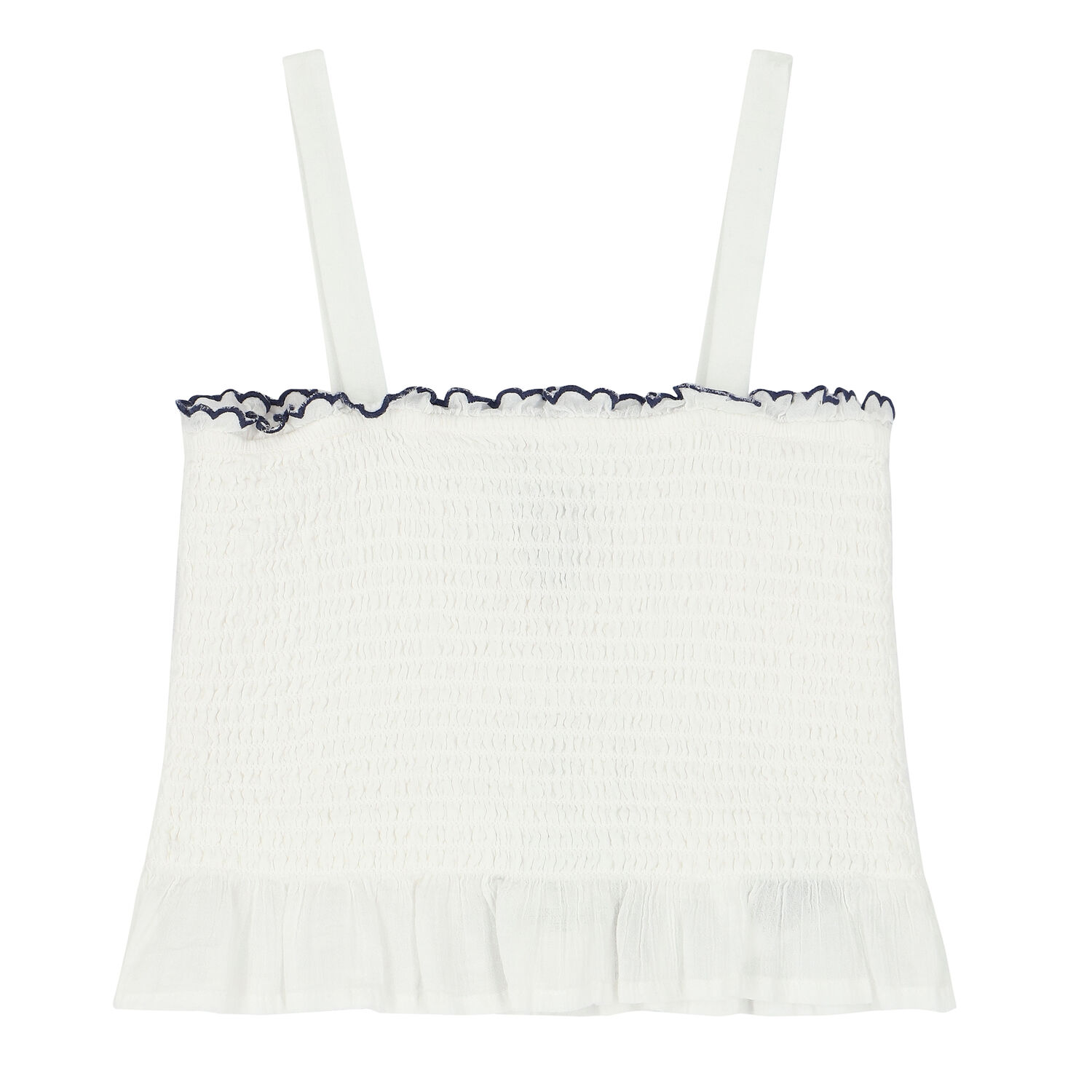 Girls White & Blue Smocked Skirt Set, 1, hi-res