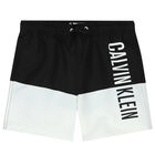 Boys Black & White Logo Swim Shorts, 1, hi-res
