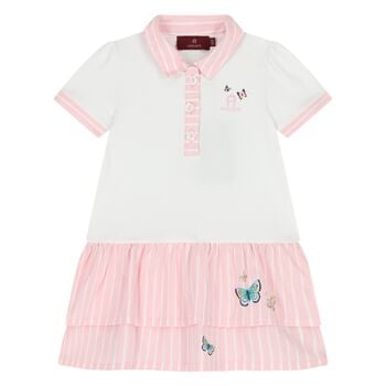 Younger Girls White & Pink Butterflies Logo Dress