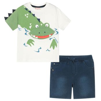 Boys Ivory & Navy Blue Alligator Shorts Set