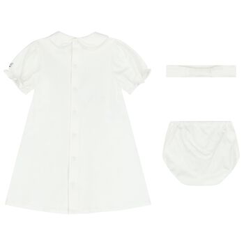 Baby Girls White & Blue Bow Dress Set