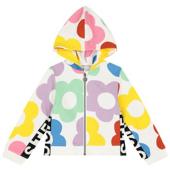 Girls Ivory Floral Hooded Zip Up Top