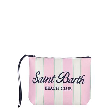 Girls Ivory & Pink Striped Aline Logo Pouch ( 15cm )