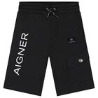 Boys Black Logo Shorts, 1, hi-res