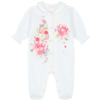 Baby Girls White Floral Babygrow