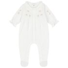 Baby Girls White Embroidered Babygrow, 1, hi-res