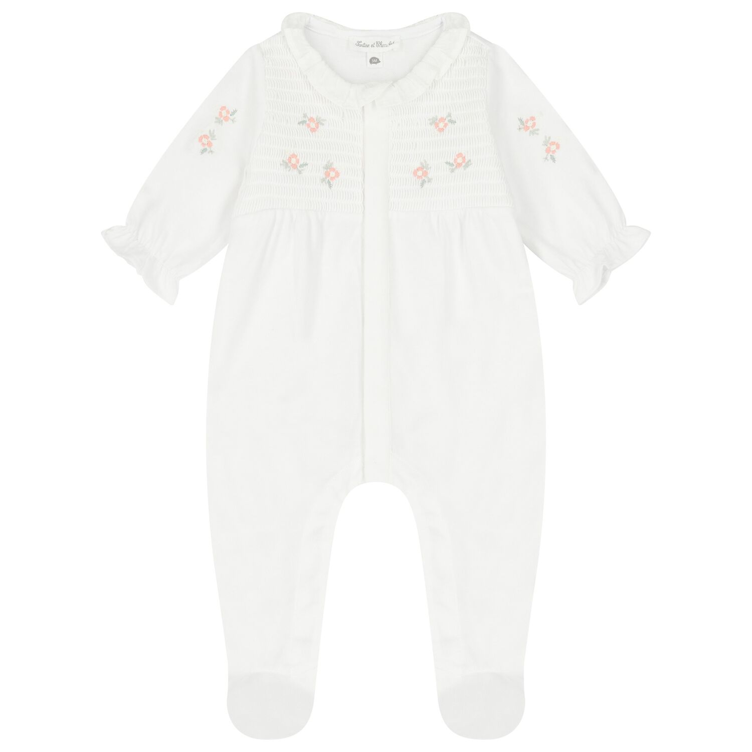 Baby Girls White Embroidered Babygrow, 1, hi-res