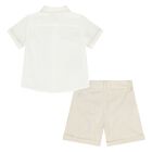 Younger Boys White & Beige Shorts Set, 2, hi-res