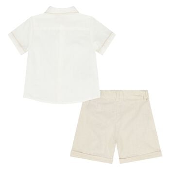 Younger Boys White & Beige Shorts Set