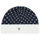 Baby Boys White & Navy Blue Logo Hat, 3, hi-res