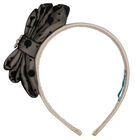 Girls Beige & Black Tulle Bow Headband, 1, hi-res