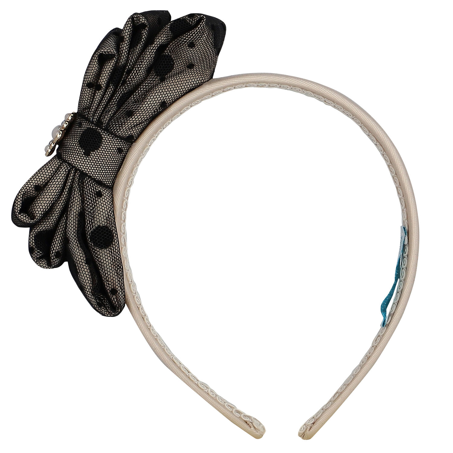 Girls Beige & Black Tulle Bow Headband, 1, hi-res image number null