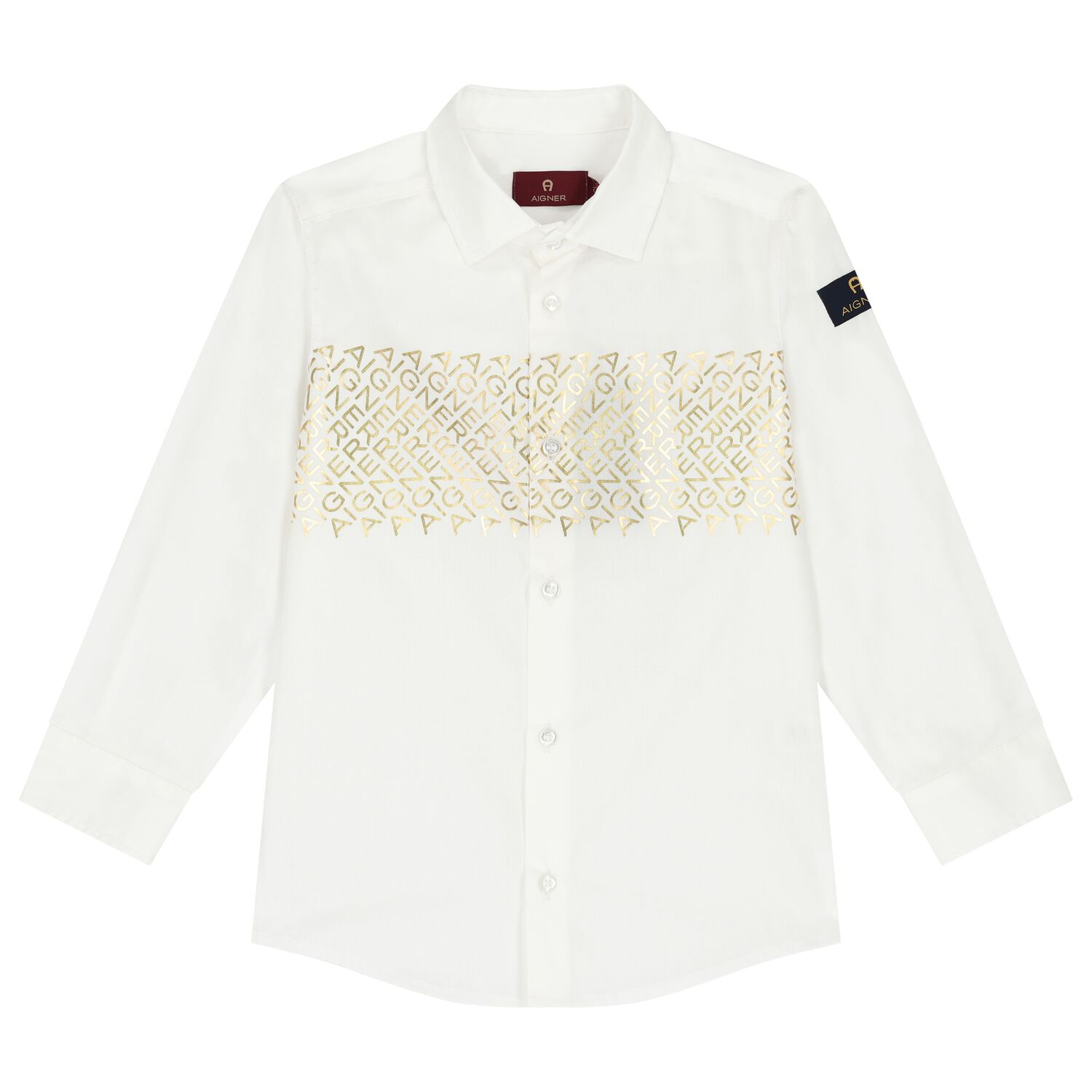 Boys White & Gold Logo Shirt, 1, hi-res