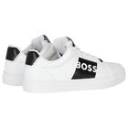 Boys White & Black Logo Trainers, 1, hi-res