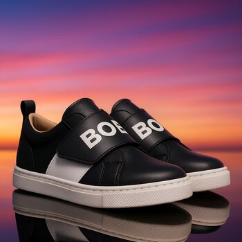 Boys Black Logo Trainers
