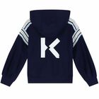 Girls Navy Logo Zip Up Top, 1, hi-res
