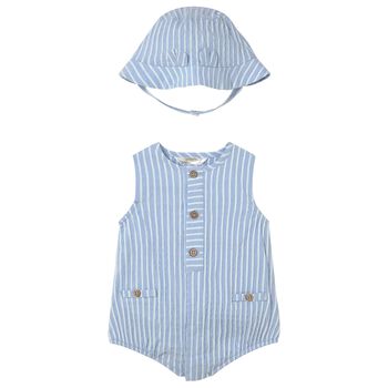 Baby Boys Blue & White Striped Bodysuit Set