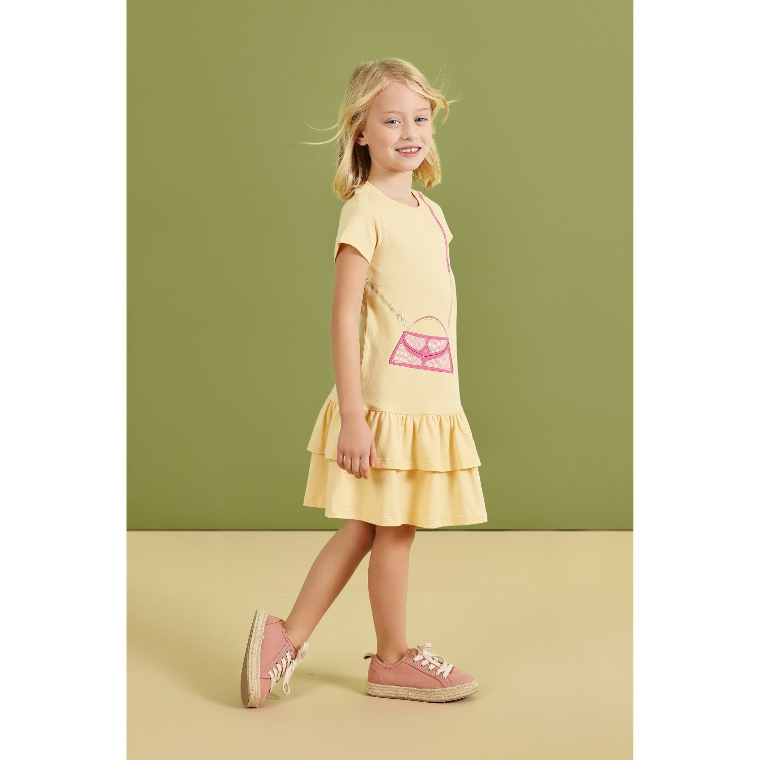 Younger Girls Yellow Bag Dress, 1, hi-res
