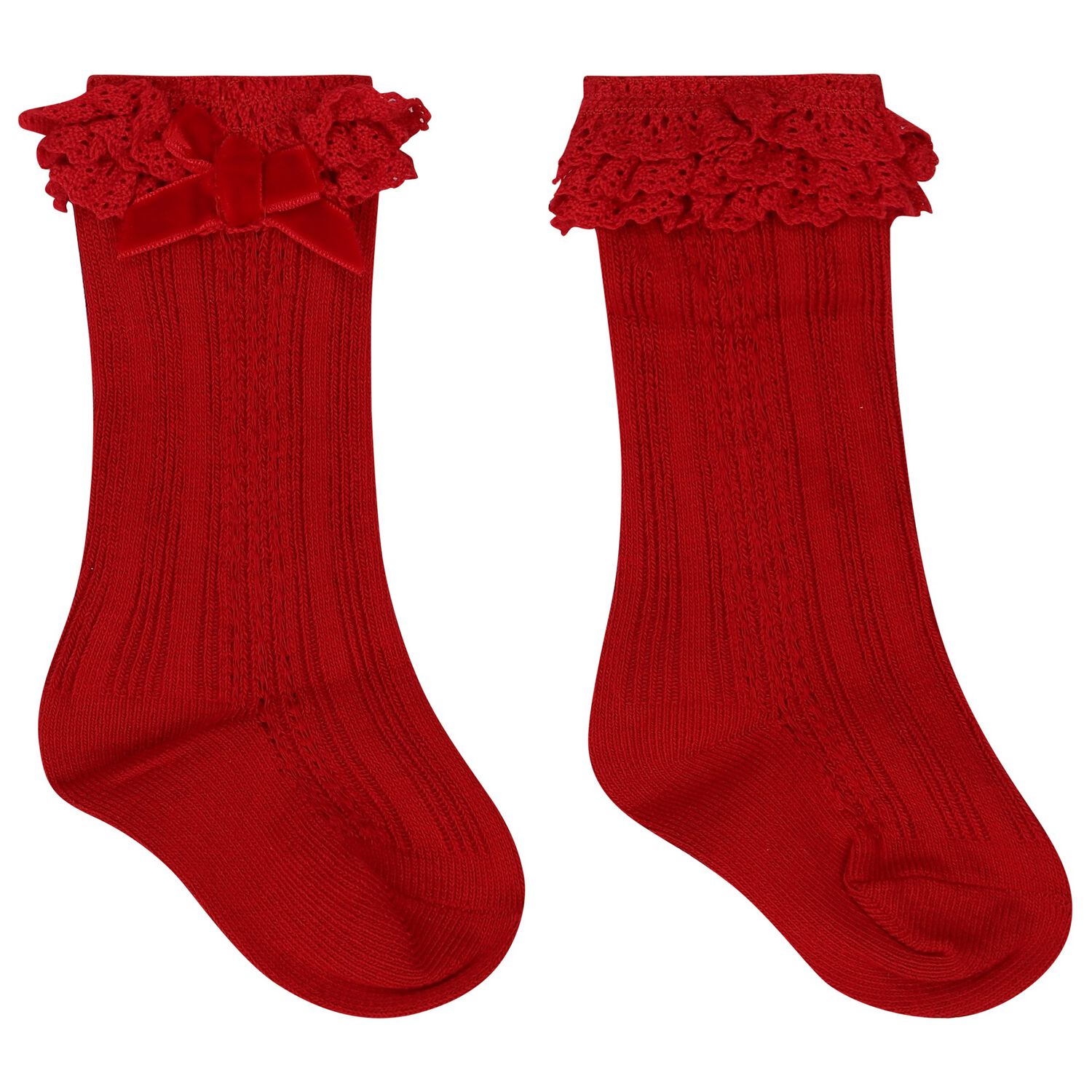 Baby Girls Red Lace Socks, 1, hi-res