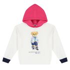 Girls White Polo Bear Hooded Top, 1, hi-res