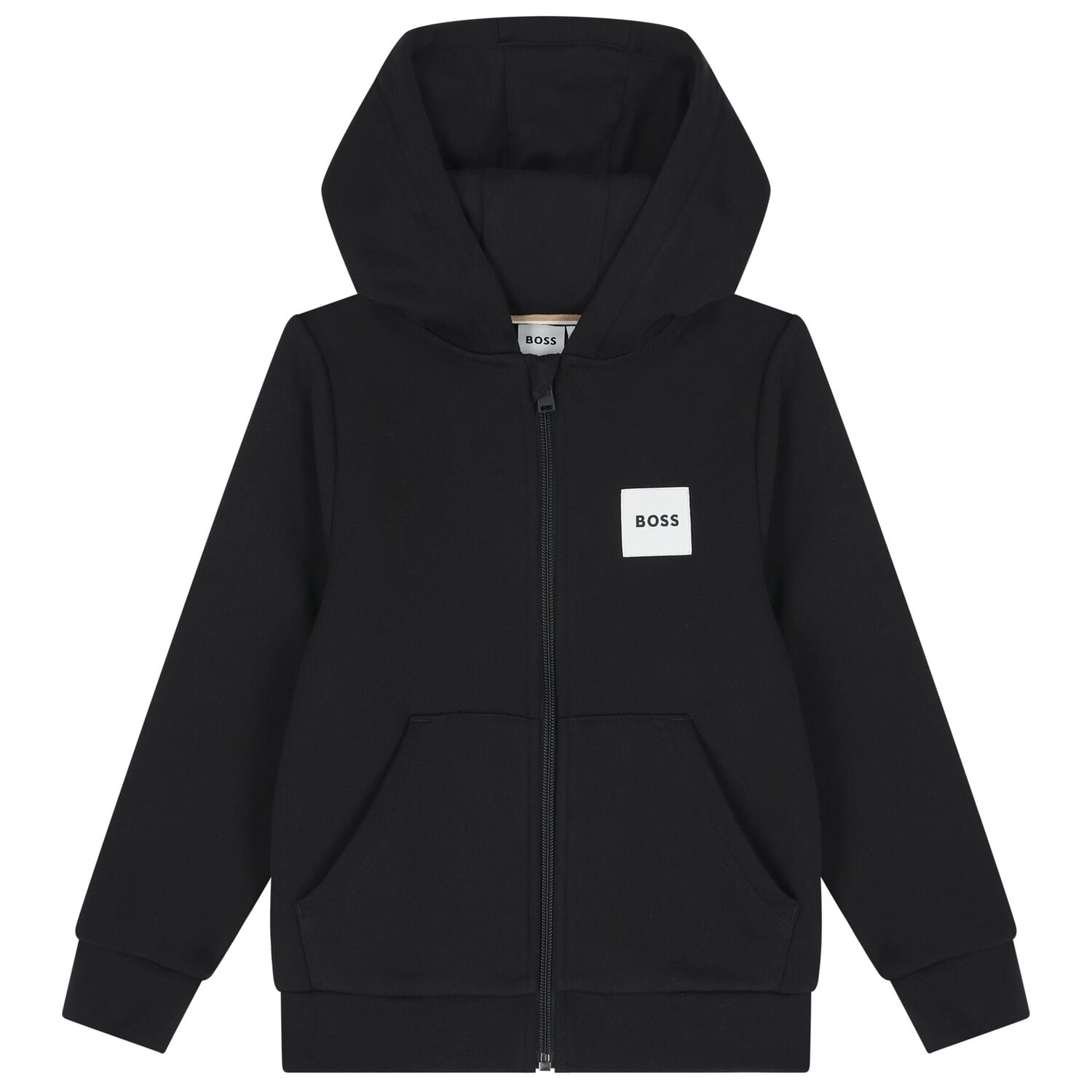 Boys Black Logo Hooded Zip Up Top, 3, hi-res