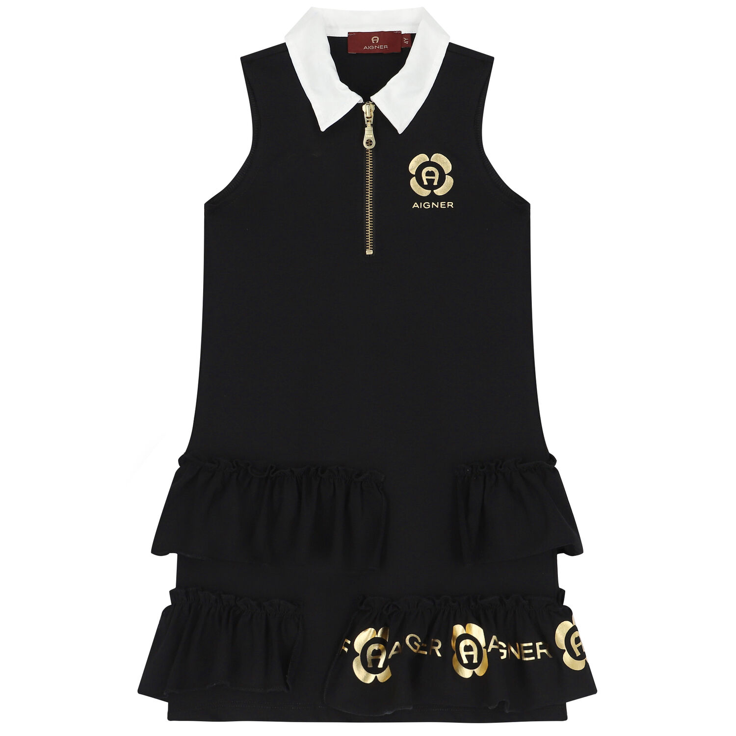 Girls Black Logo Dress, 1, hi-res