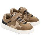 Younger Boys Beige Leather Trainers, 1, hi-res