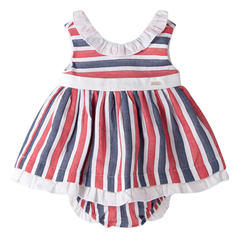 Baby Girls Red & Navy Striped Dress Set, 1, hi-res image number null