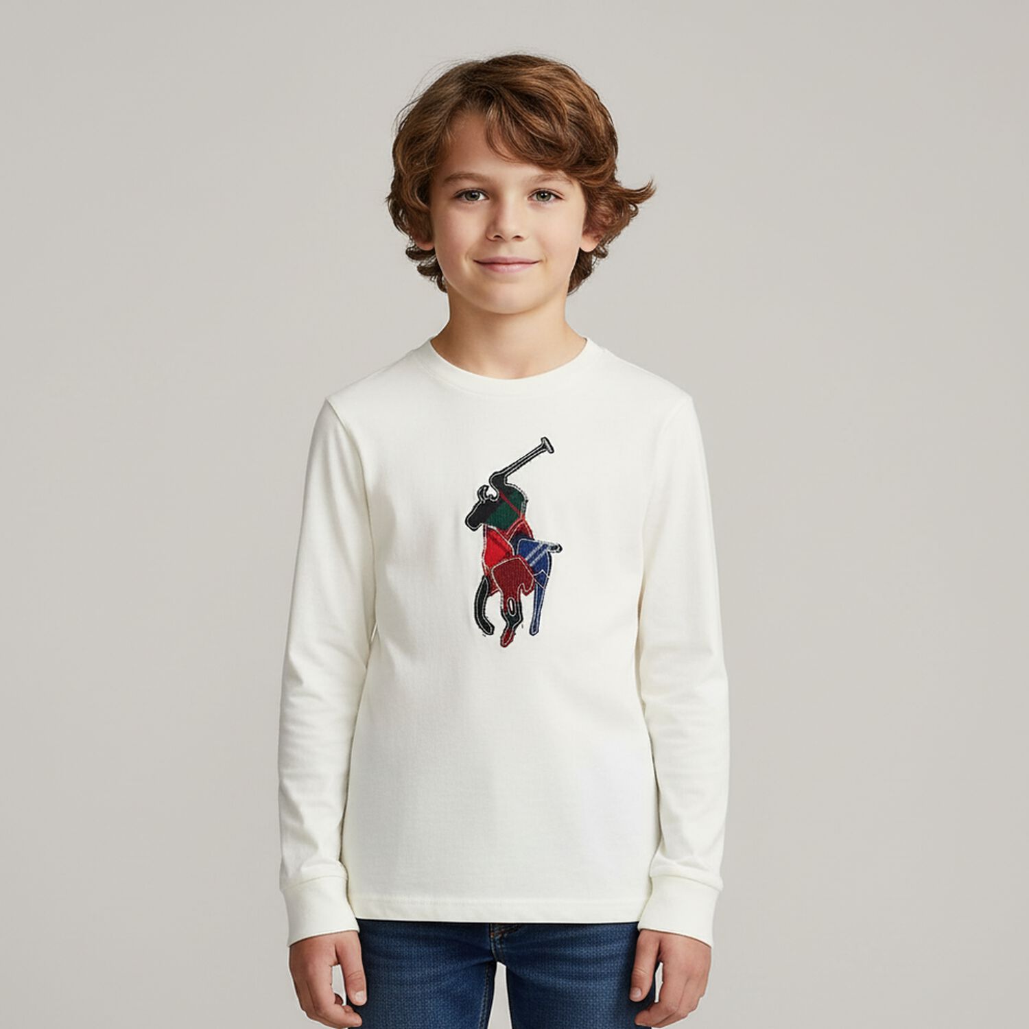 Boys Ivory Logo Long Sleeve Top, 2, hi-res