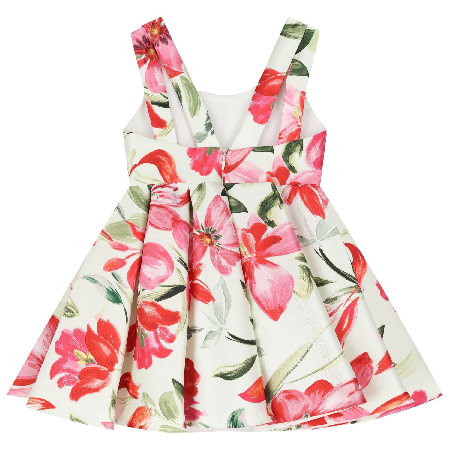 Girls Ivory Floral Satin Dress, 1, hi-res