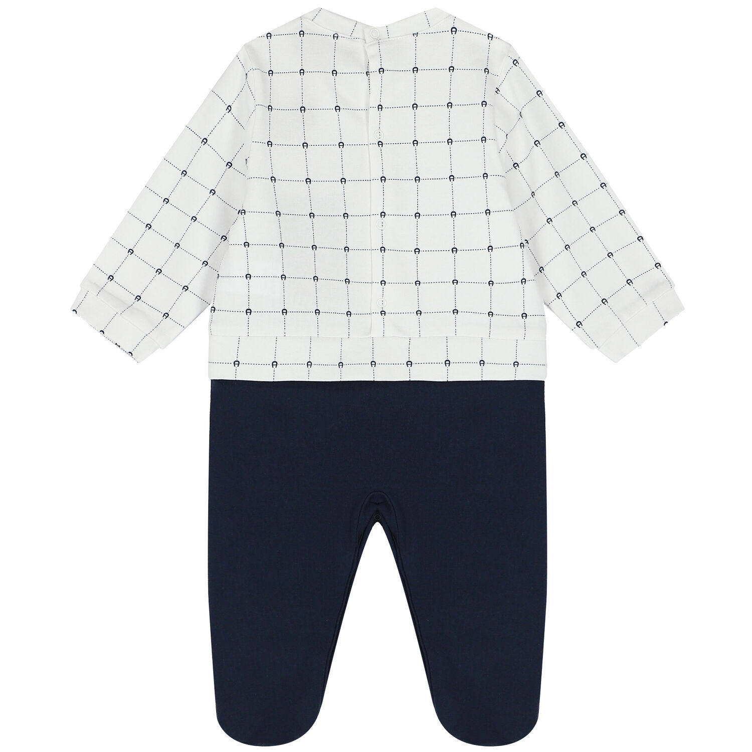 Baby Boys Navy Blue & White Pima Cotton Logo Babygrow, 1, hi-res