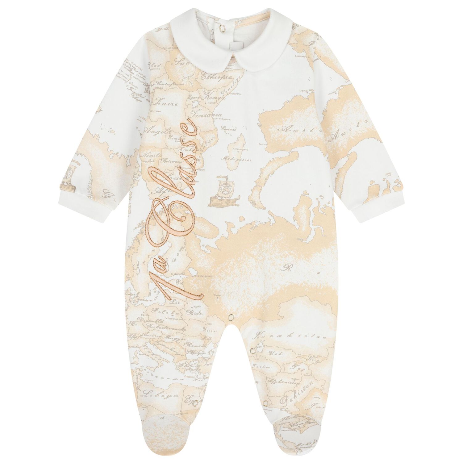 White & Beige Geo Map Babygrow Gift Set , 1, hi-res