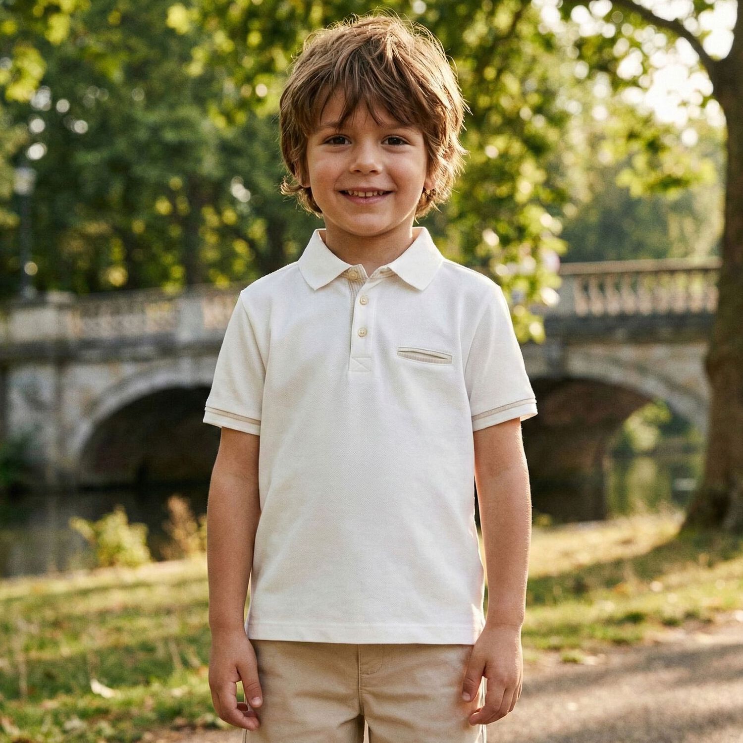 Boys Ivory Polo Shirt, 1, hi-res