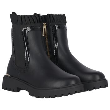Girls Black Faux Leather Boots