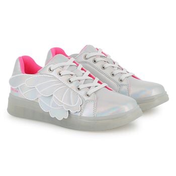 Girls Iridescent Silver Butterfly Wings Trainers