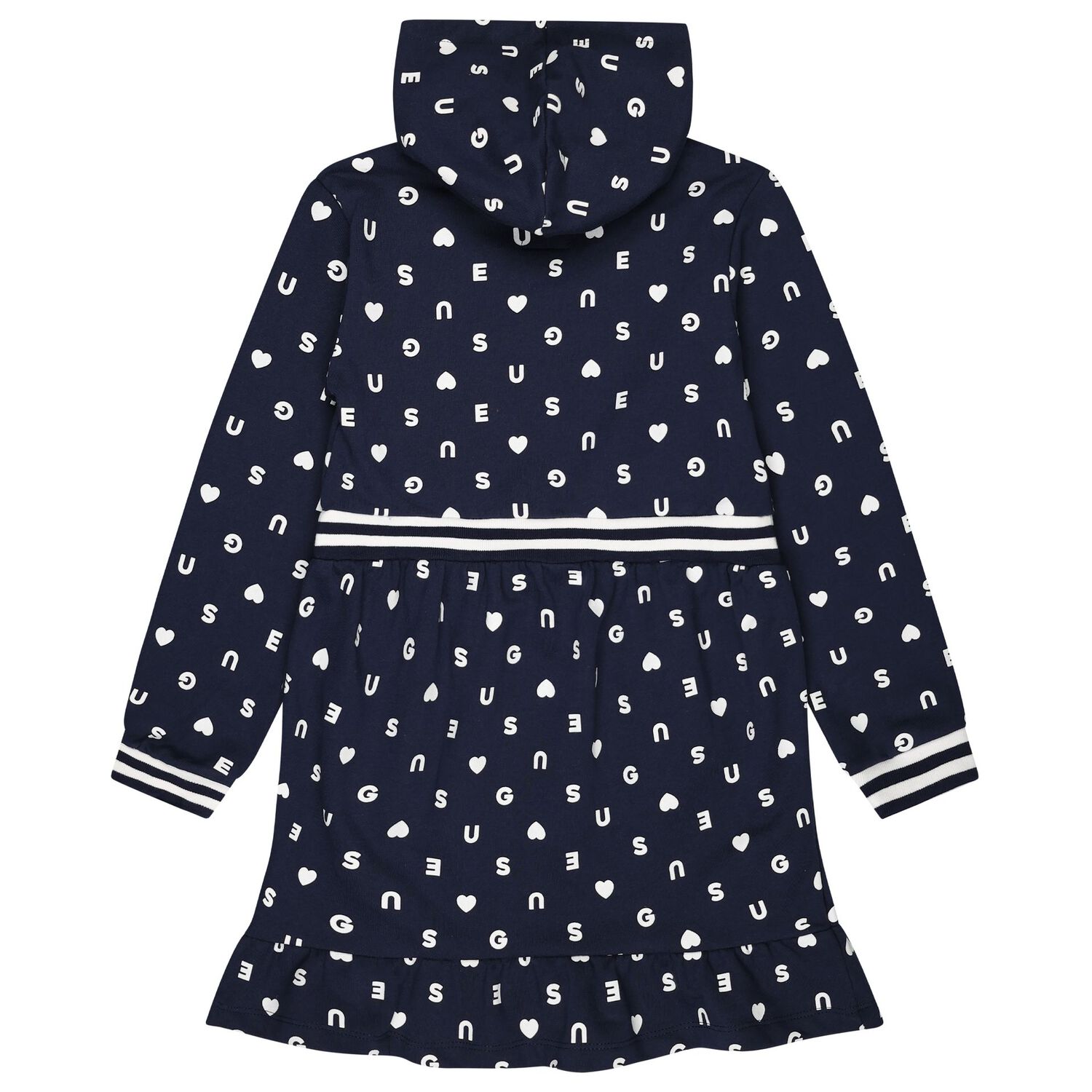 Girls Navy Blue Logo Hooded Dress, 1, hi-res