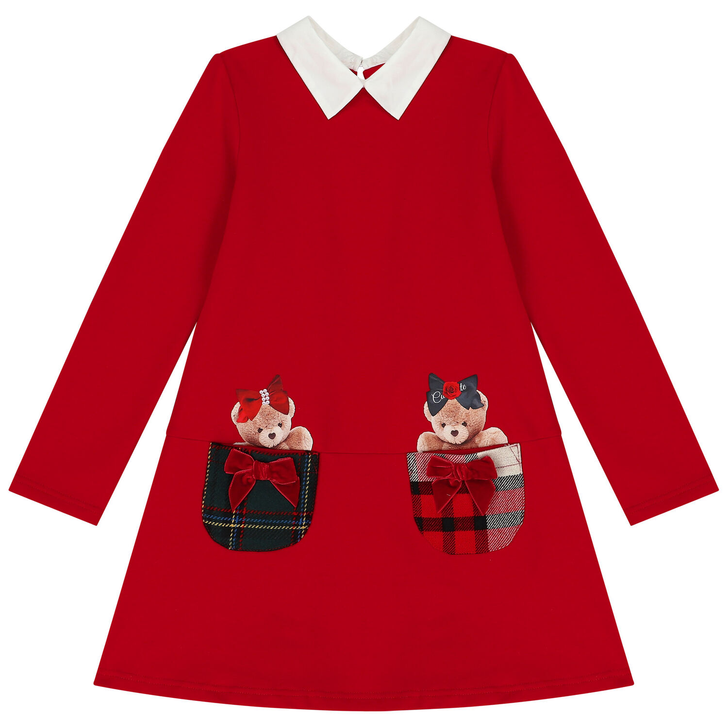 Girls Red Teddy Bear Dress, 1, hi-res