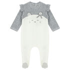 Baby Girls Grey & White Cat Babygrow, 2, hi-res