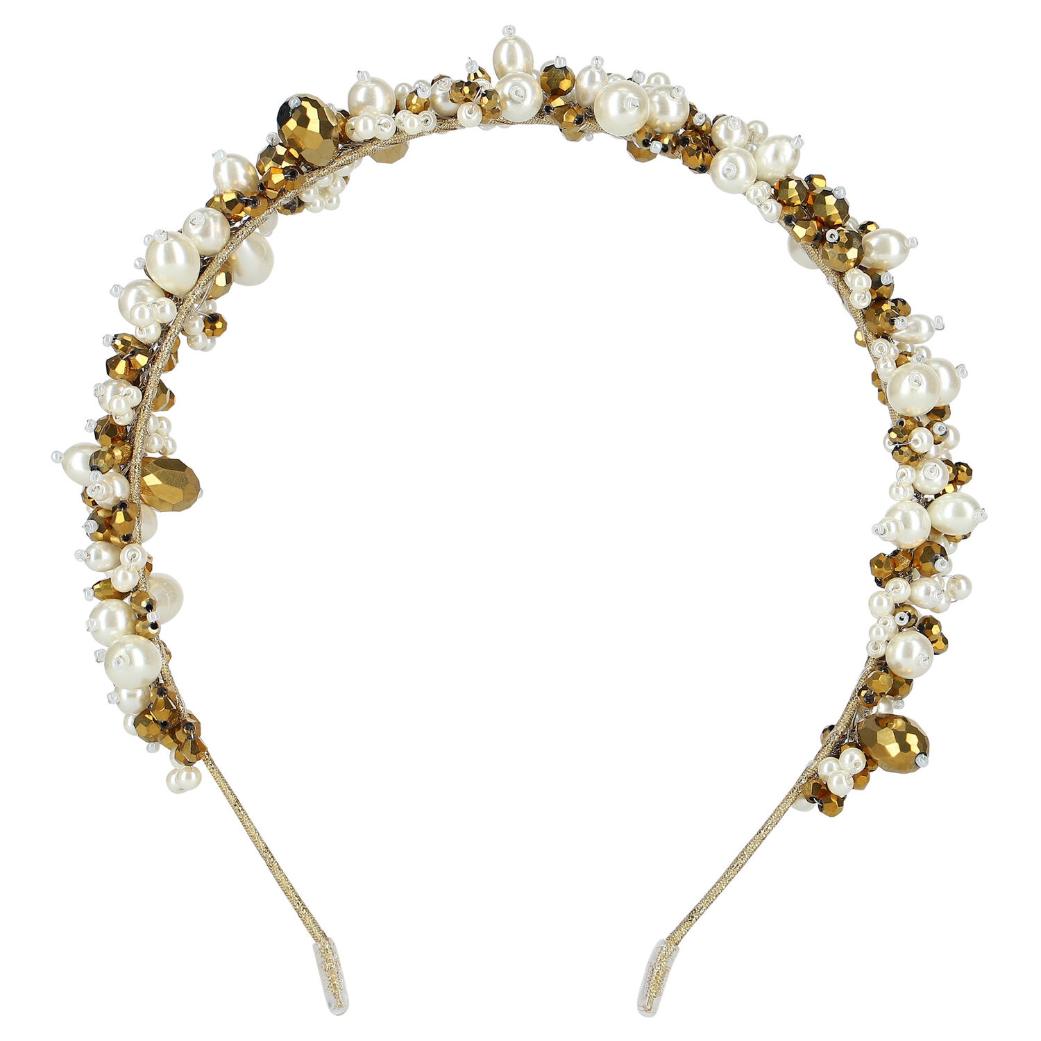 Girls White & Gold Embellished Pearl & Crystal Headband, 2, hi-res image number null