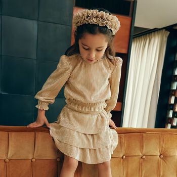 Girls Gold Plissé Skirt Set