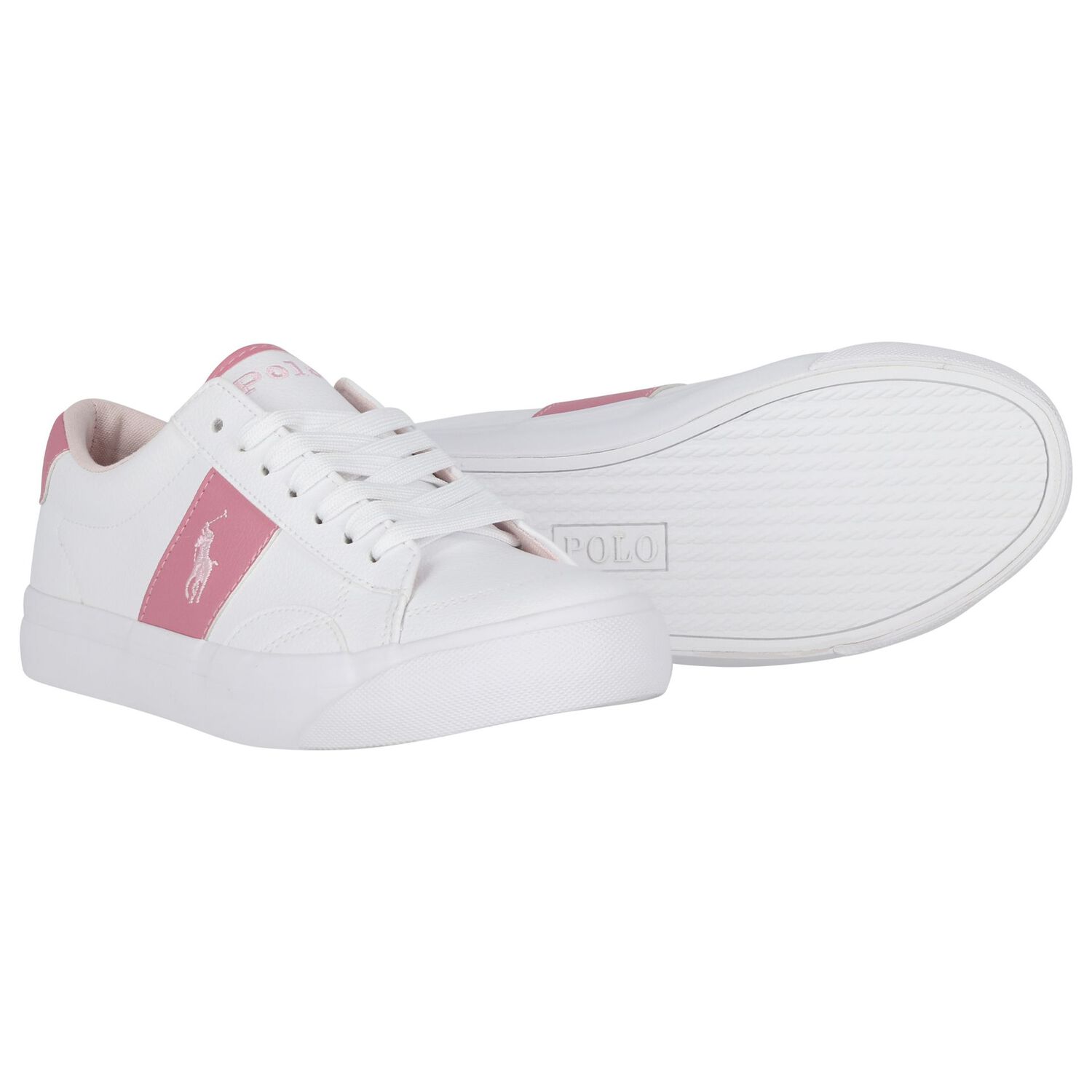 Girls White & Pink Logo Trainers, 1, hi-res image number null