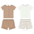 Baby Boys Ivory & Beige Shorts Set (4 Piece), 1, hi-res