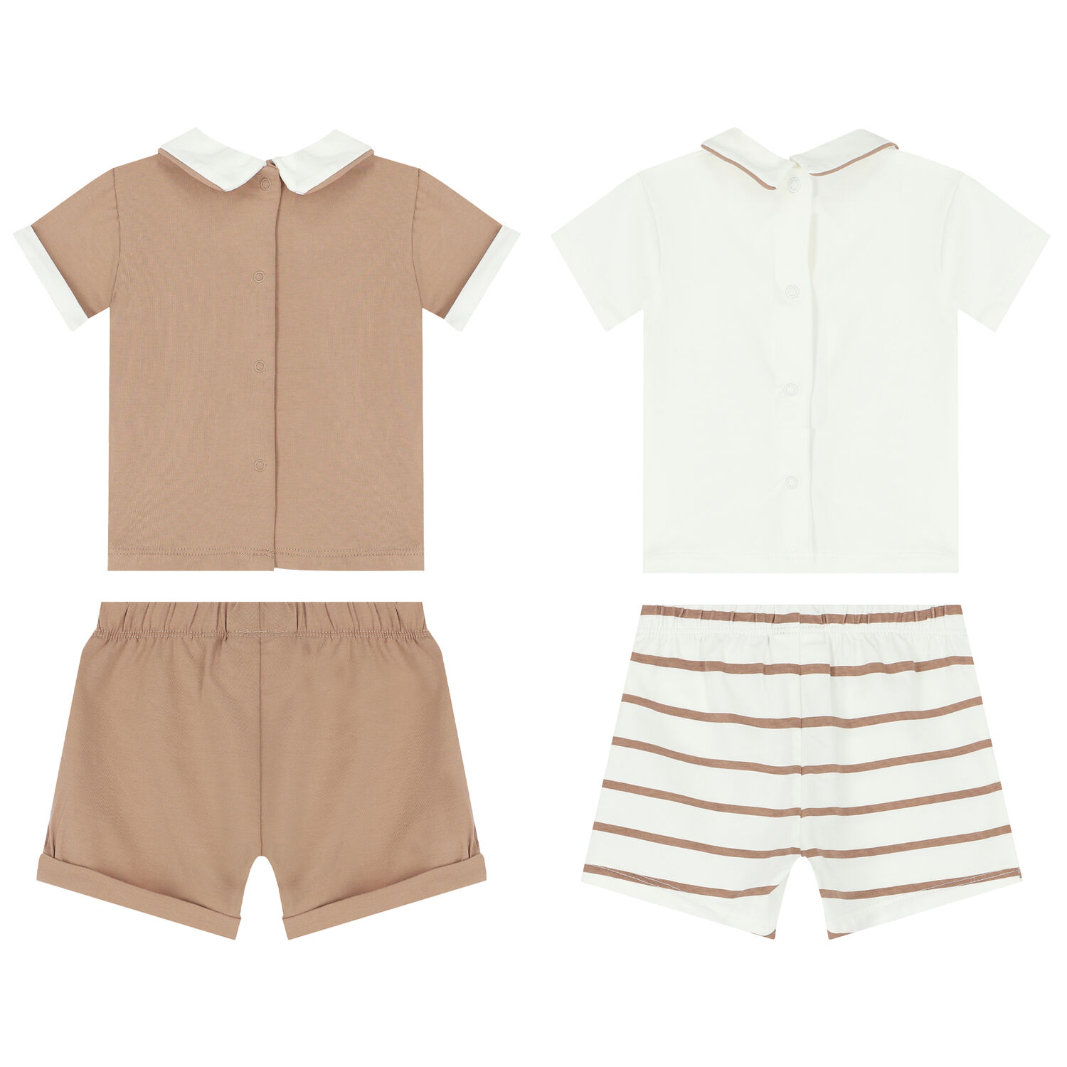 Baby Boys Ivory & Beige Shorts Set (4 Piece), 1, hi-res